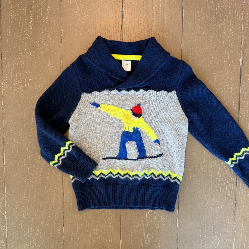 GAP Kids Long-Sleeve Shawl-Collar Snowboarder Pullover Wool Sweater Size 4 (XS)